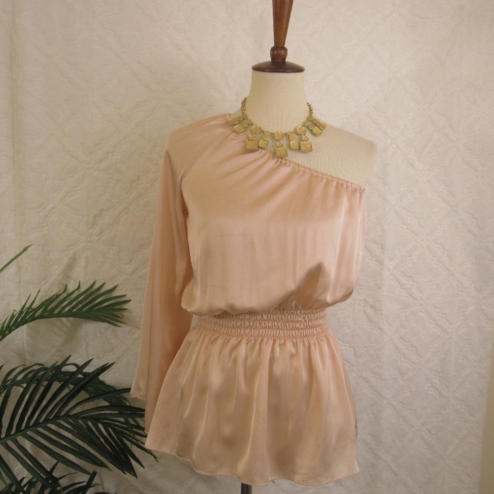Ali & Kris Champagne Satin One Shoulder Top
